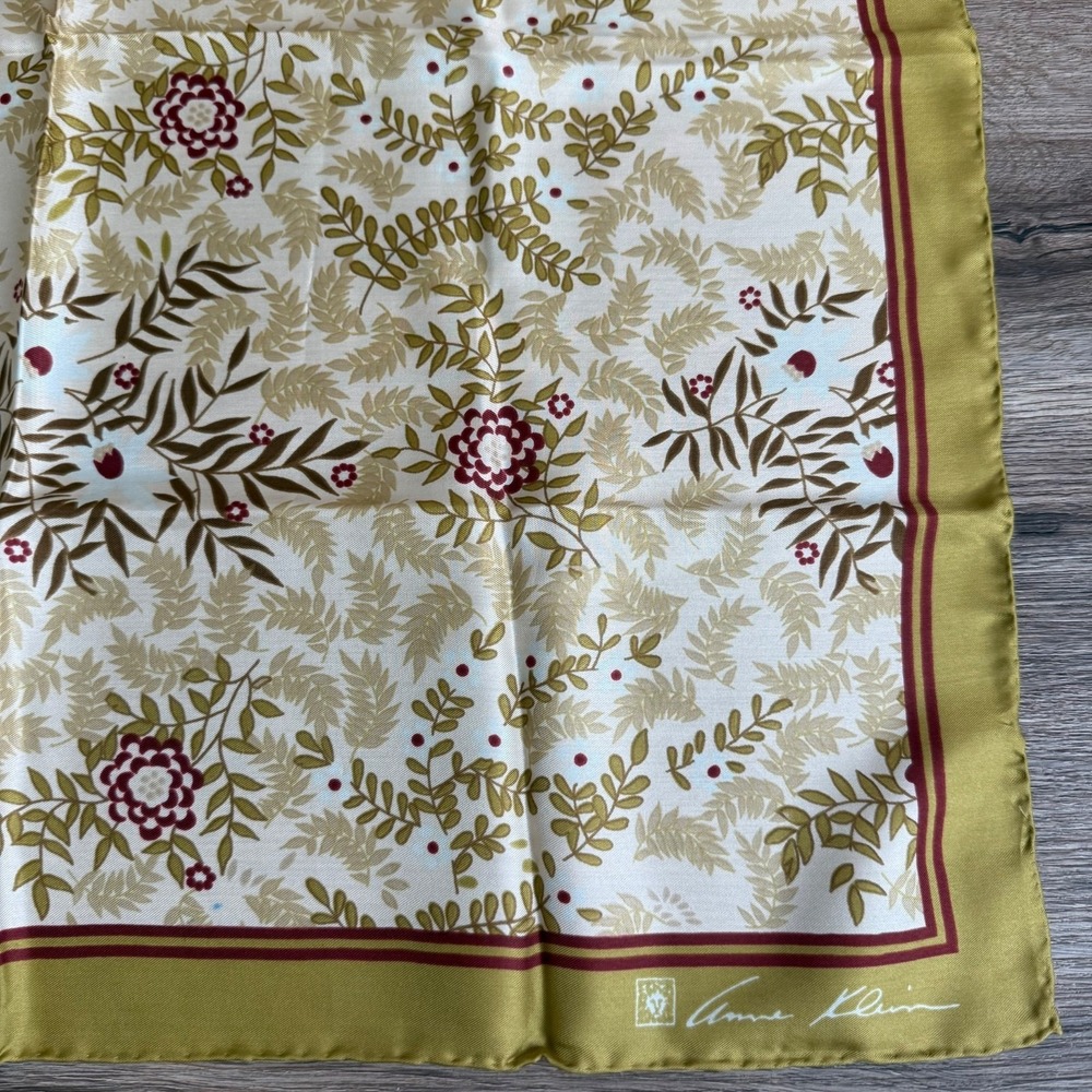 Anne Klein Retro Scarf Leaf Preppy Floral Nature Hair | 26" Square - Picture 5 of 9